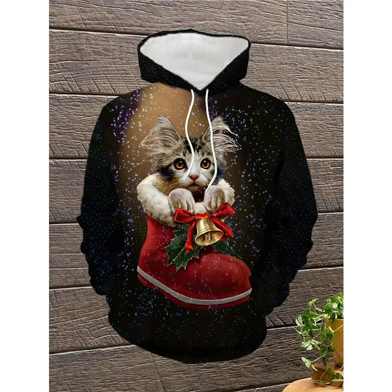 

2025 Fashionable and Comfortable Christmas Men's 3D Printed Long Sleeved Sportswear Street Trendy Polyester Fiber Hoodie