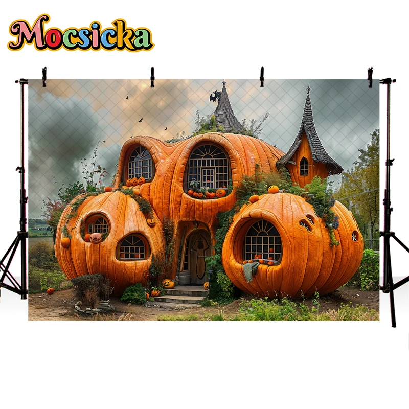 Mocsicka Pumpkin House Backdrop Kids Baby Birthday Cake Smash Props Adult Child Photography Decor Autumn Harvest Farm Background