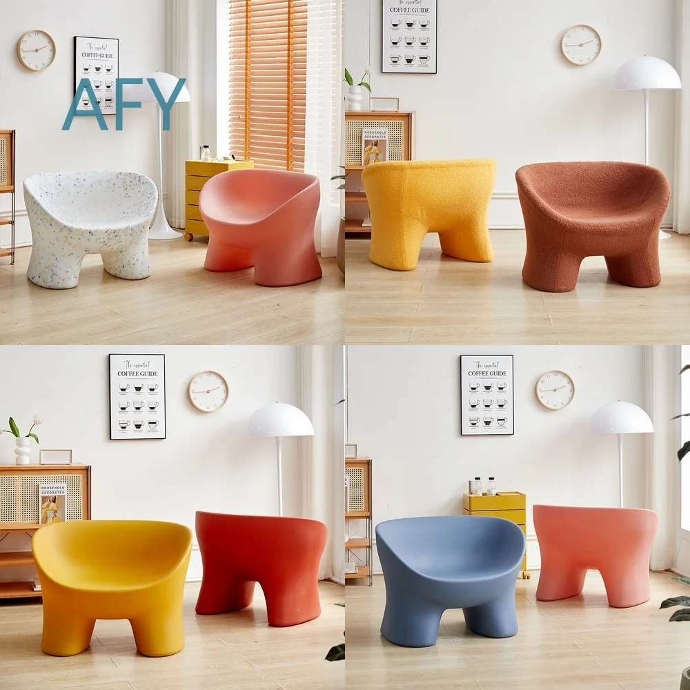 Nordic Designer Outdoor Single Seater Lounge Sofa for Balcony Minimalist Modern Stool with Elephant Leg Base for Home Decor
