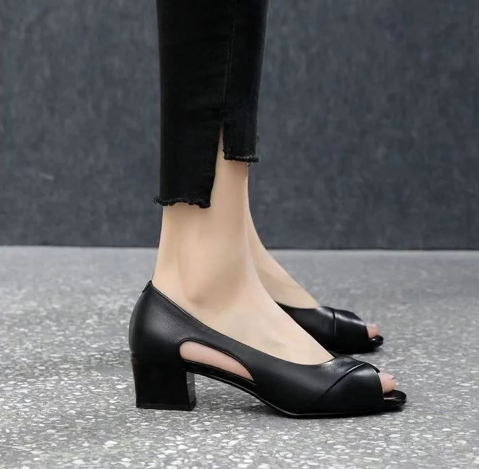 Square Heels Footwear Summer 2024 Open Toe for Office Work Sandals Women Ladies Shoes Medium F Daily Vintage Shoe Wholesale H Or