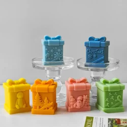 Relief Snowflake Teddy Bear Square Candle Making Santa Claus Gift Box Soap Silicone Mold 3D Geometry Painting Gypsum Party Decor