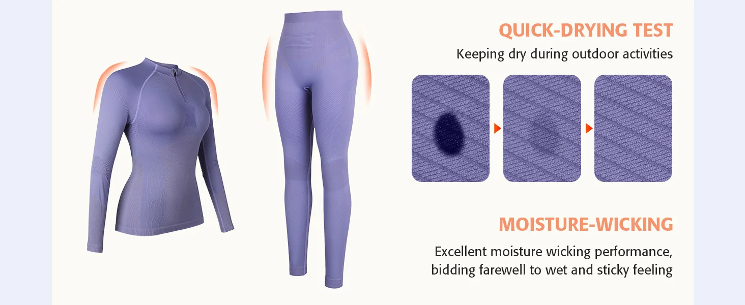 Anfilia Damen-Unterwäsche, nahtlos, Ski, Thermo-Unterwäsche, Hals, Viertelreißverschluss, hochelastisch, rutschfest, Daumen-Design, Baselayser für den Winter – Detail 4