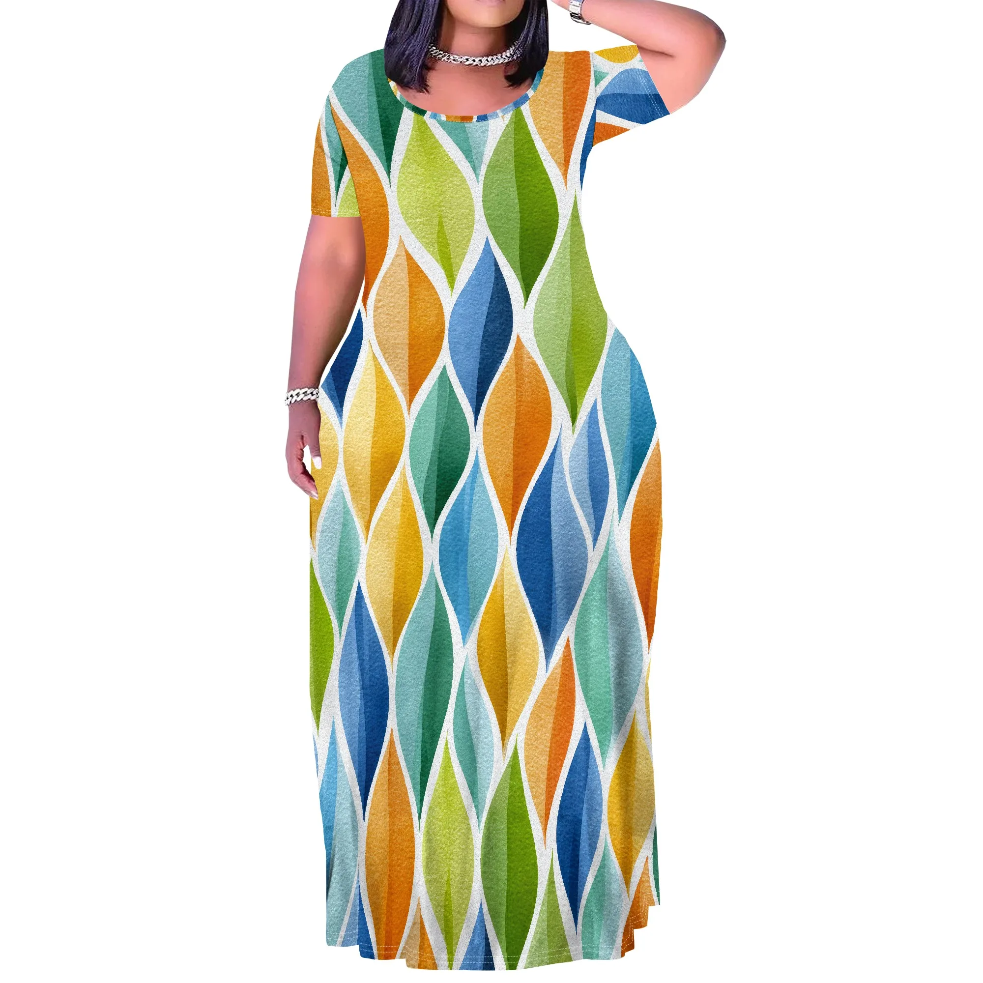 

Plus Size Maxi Summer Dress for Women Vacation Outfits Round Neck Long Loose Maxi Dress