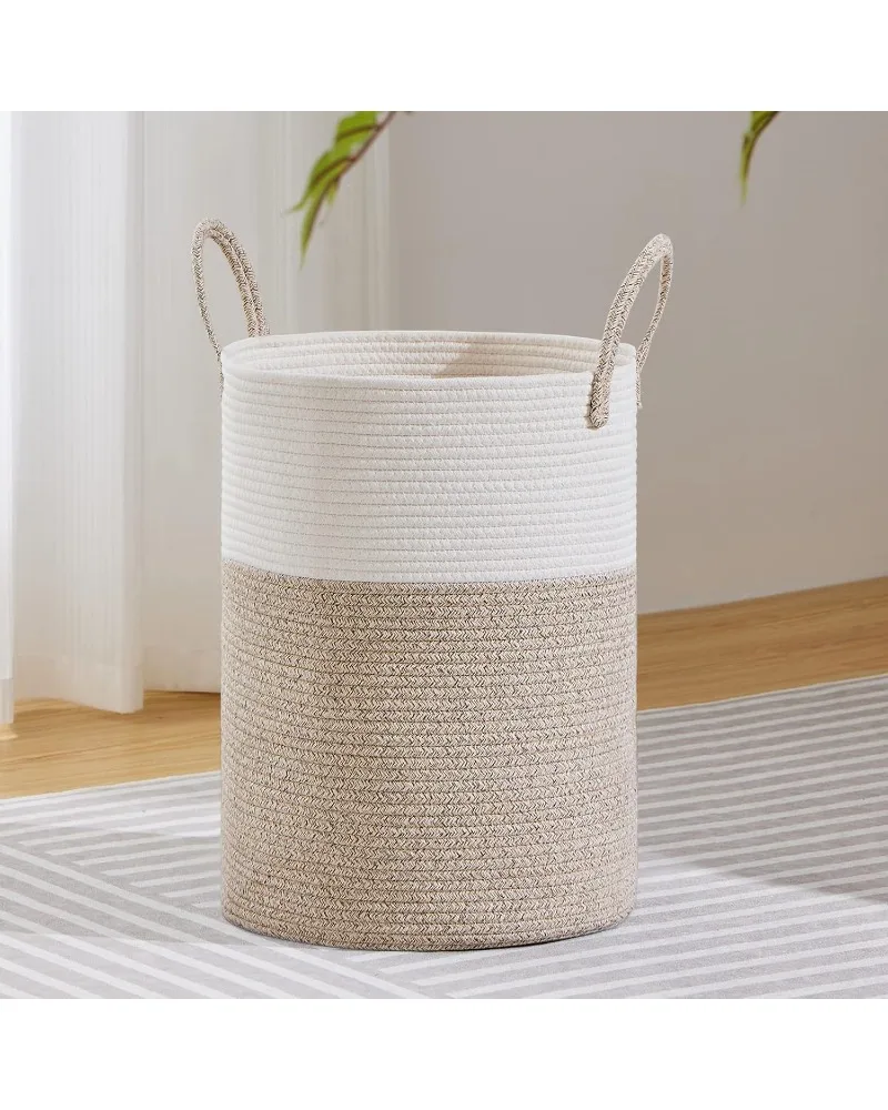 Large Laundry Hamper, Tall Woven Rope Storage Basket for Blanket, Toys, Dirty Clothes in Living Room, Bathroom