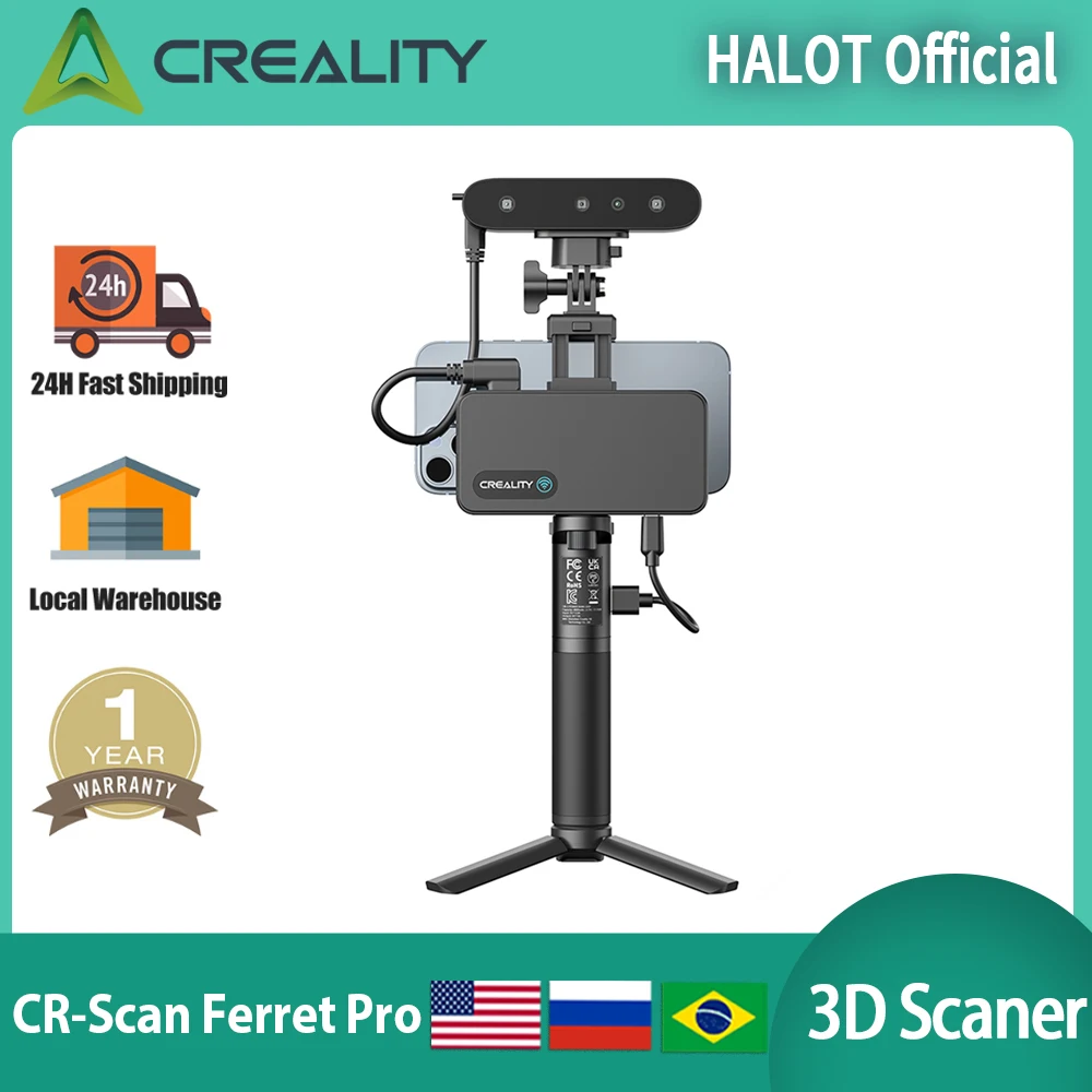 Creality CR-Scan Ferret Pro 3D Scanner Handheld Anti-shake Tracking WiFi6 24-bit full-color Wireless Scanning 0.1mm Accuracy