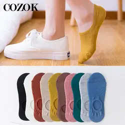 5 Pairs Women's Silicone Non-slip Invisible Socks Summer Solid Color Ankle Boat Socks Female Soft Cotton Sock Slippers EUR35-39