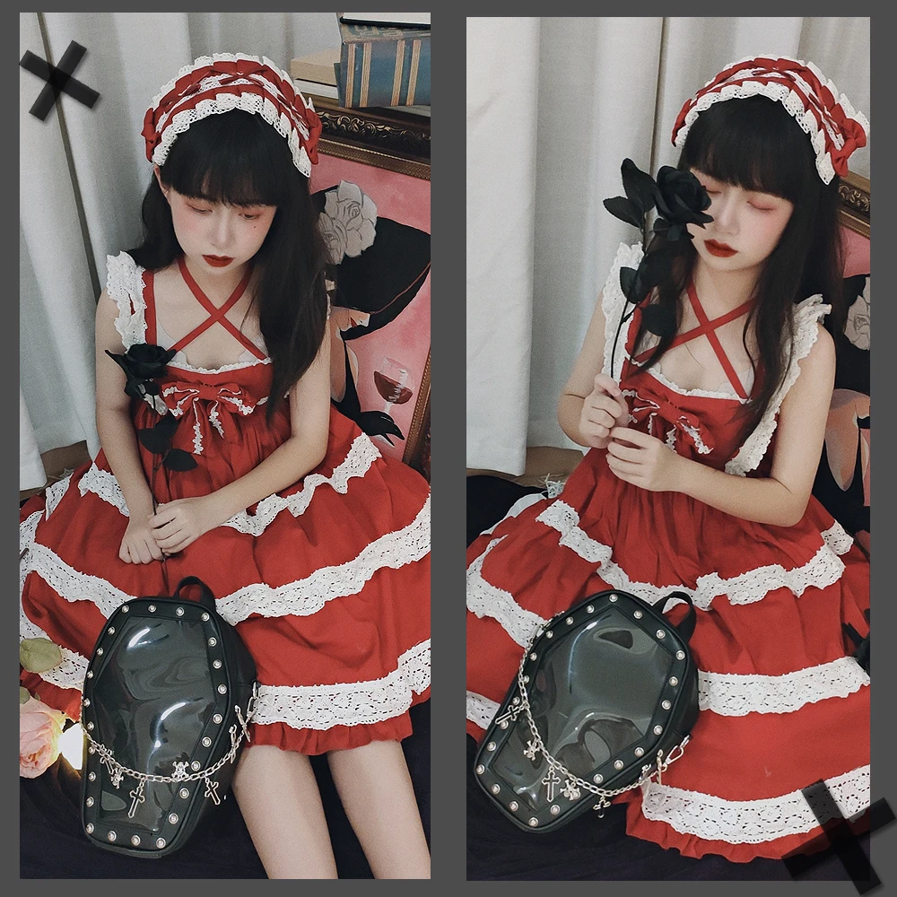 Gothic Punk Sargform Ita Tasche Damen Klare Rucksäcke Dark Lolita Handtasche und Umhängetasche Mädchen Cosplay Designer 2-Einsatz – Detail 9