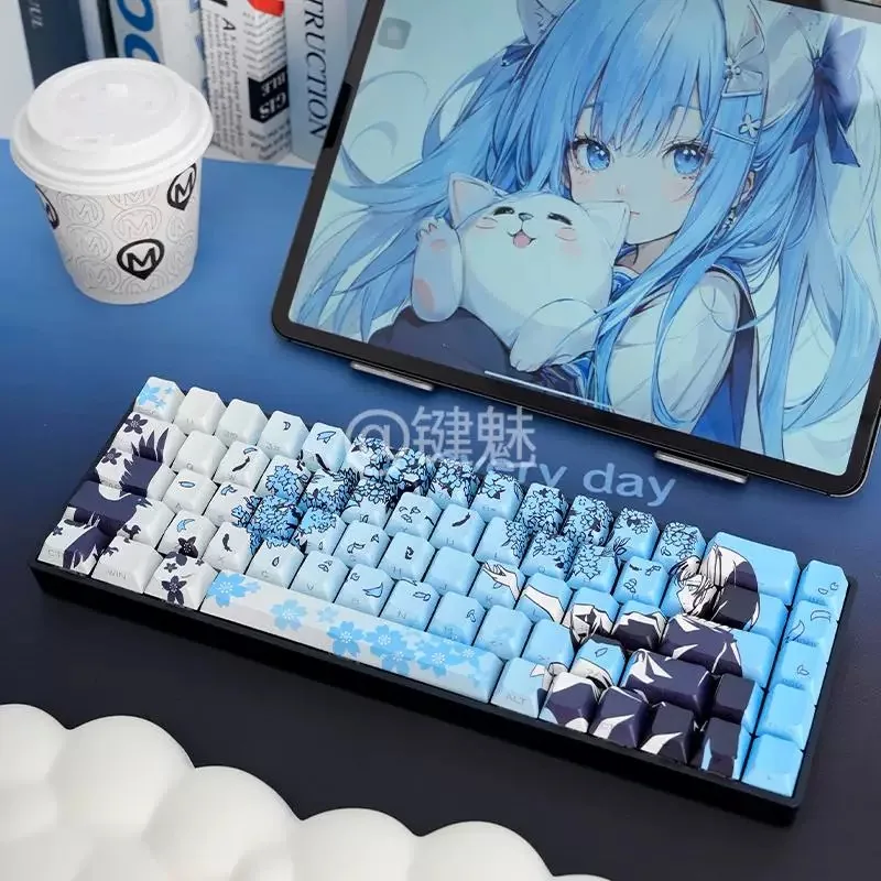 チェリープロファイルかわいいアニメキーキャップ、チェリープロファイルキーキャップ、MXメカニカルキーボード用のダブルショットシャインスルーpbtキーキャップ、132レイヴンサクラ