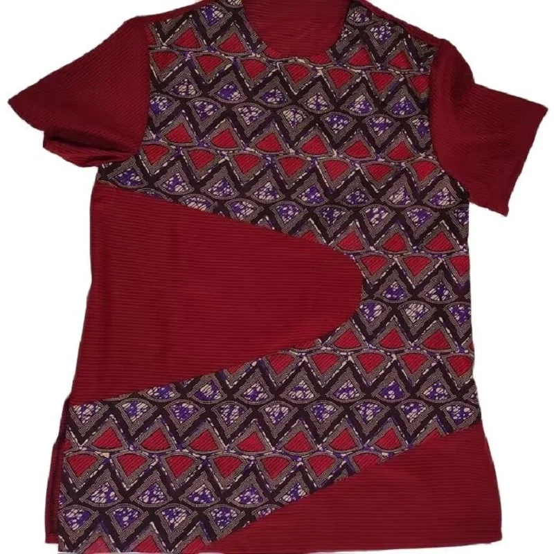 Conjunto de terno listrado vermelho masculino, tops retalhos com calças, moda nigeriana masculina, roupas de festa do noivo africano, mangas curtas,