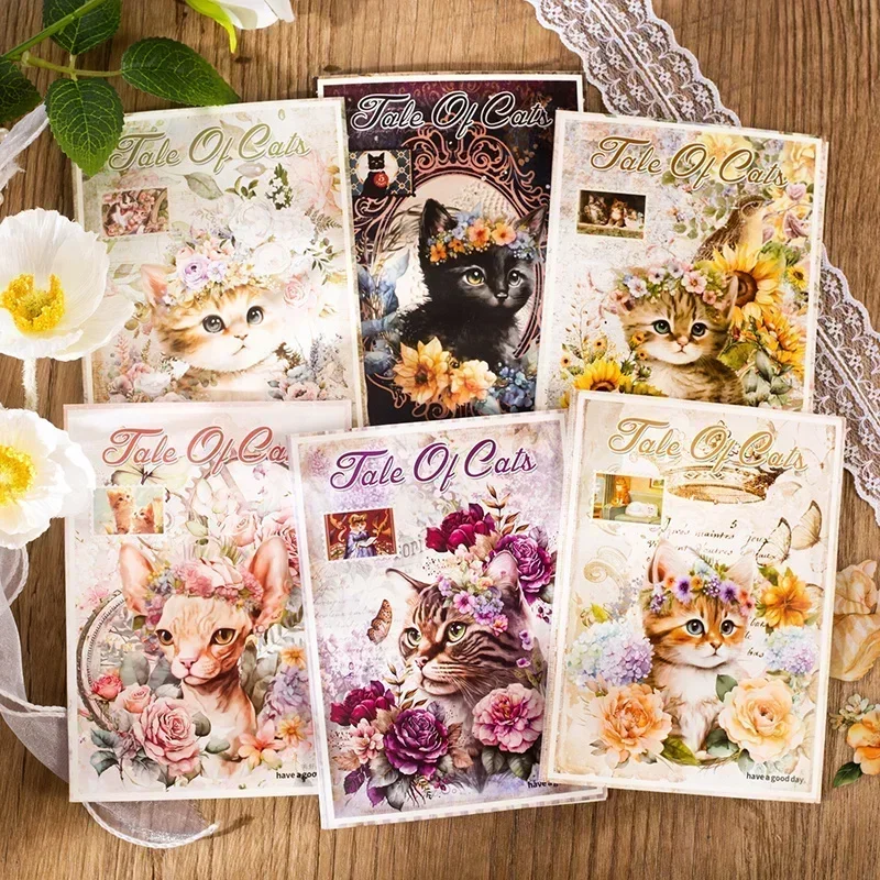 70Sheets Material Package Cat Tag Writing Supplies Collage Decoration Notebooks Ledger Writing Pads Scrapbook 175*115MM