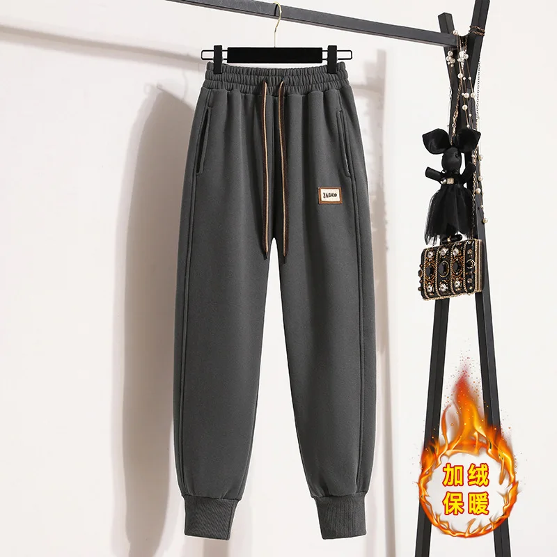 Autumn Winter New Fashion Elastic Waist Drawstring Solid Color Korean Women's Clothing Pockets Bound Feet Motion Y2K Haren Pants