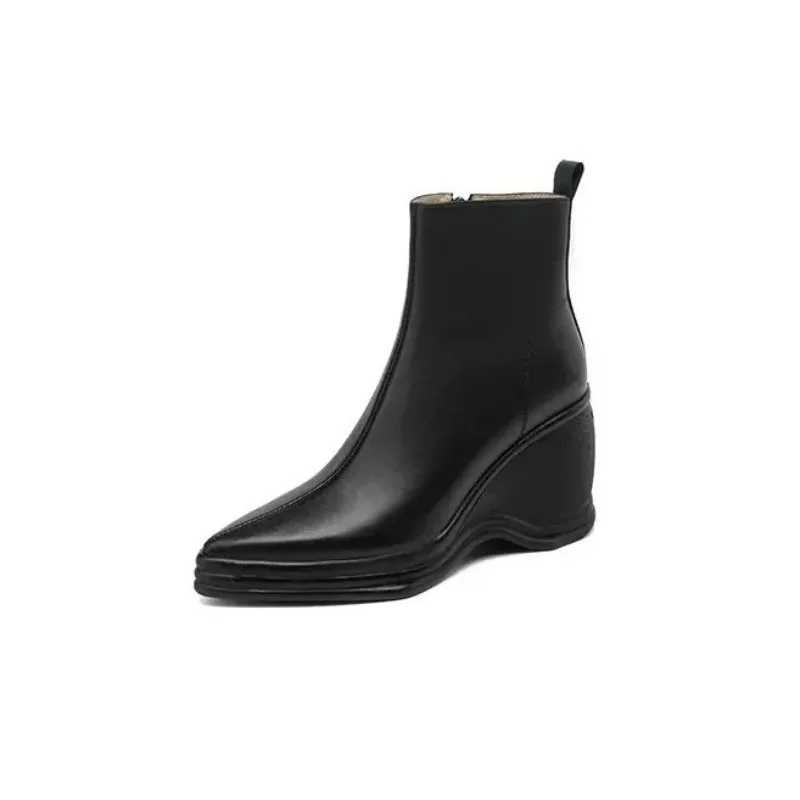 2026 Spring/Autumn/Winter New French Retro Pointed Wedge Ankle Boots Women's Side Zipper High Heels Fashion Platform Boots