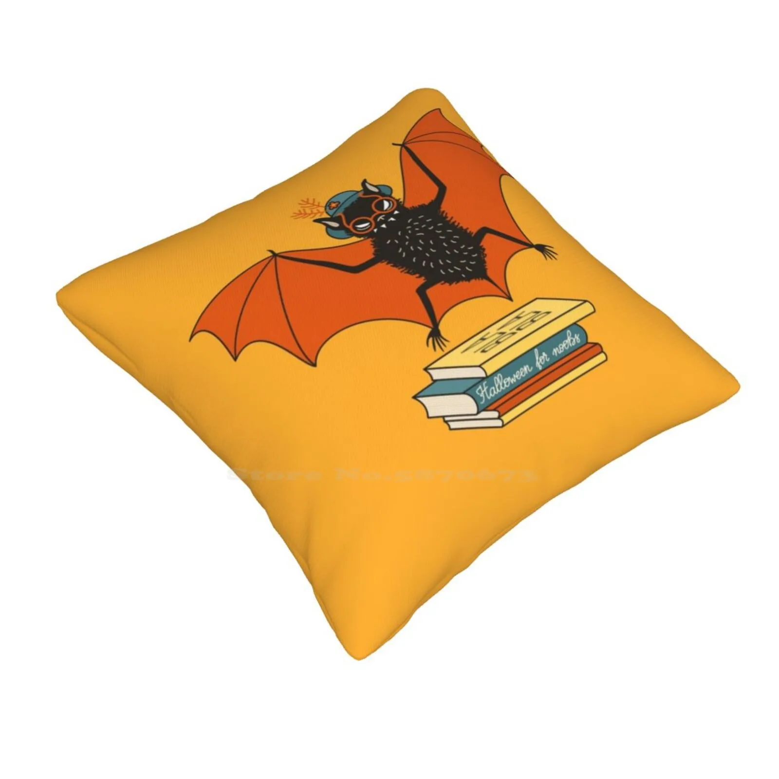 Bat Granny In The Library Throw Cushion Pillow Cover Halloween Vector Funny Character Bat Cartoon Books Book Lover Smartie