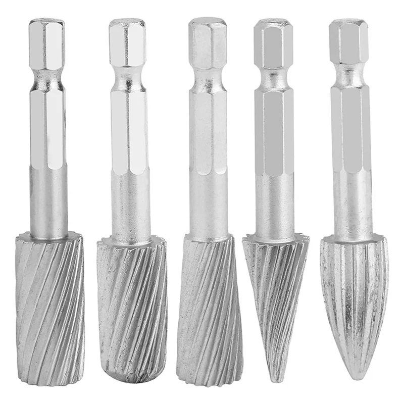Rotary File, 5Pcs 1/4Inch Hex Shank High Speed Steel Burrs Rotary Files Tools For Aluminum And Iron Hardware