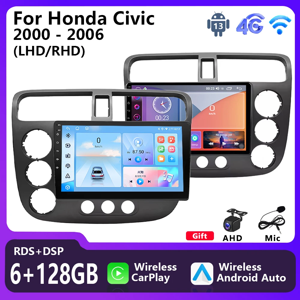

Car Radio Multimedia Player for Honda Civic 2000 - 2006 Wireless Carplay Android Auto 2 Din Head Unit GPS Navigation Stereo