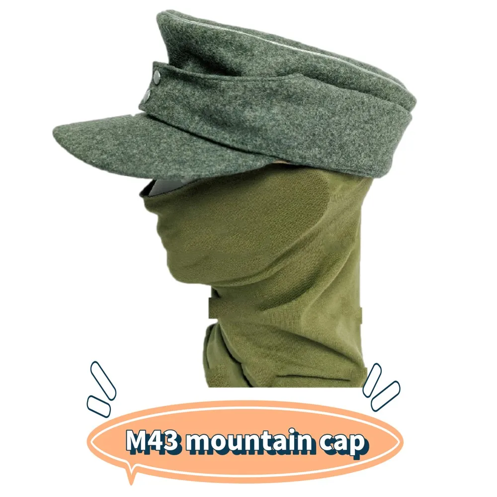 

WWII German Mountain Cap M43 Field Hat WW2 Vintage Wool Cotton Camouflage Outdoor Hiking Casual Peak Cap