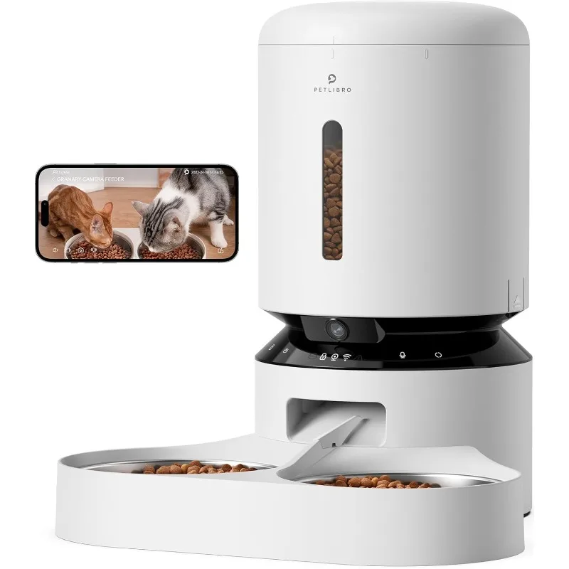 

Automatic Cat Feeder with Camera for Two Cats, 1080P HD Video with Night Vision, 5G WiFi Pet Feeder with Phone APP Control