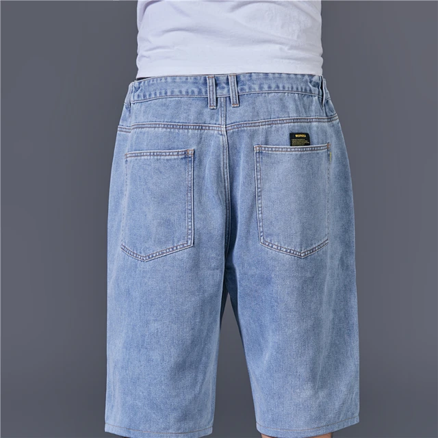 Summer Men s Denim Shorts Plus Size 44 46 48 50 Light Blue Classic Baggy Straight Short Jeans Knee length Casual Pants Clothing Casual Shorts AliExpress