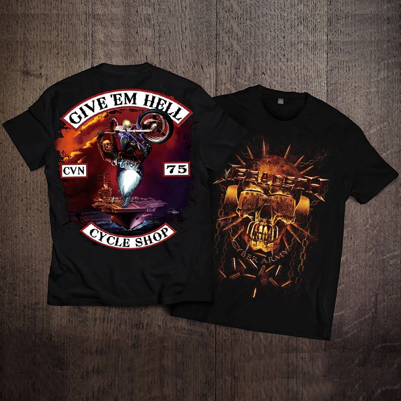 2026 American Hardcore Heavy Metal Muscle Retro Short-sleeved T-shirt Men Trend Skull Scooter Large Size Heavy Cotton Tide