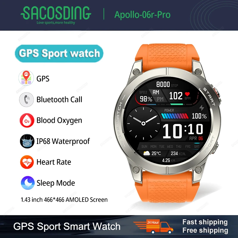 

GPS Sport Smart Watch Ultra HD 466*466 AMOLED Display Built-in GPS HD Bluetooth Call Waterproof Smartwatch 400mAh Battery Clocks