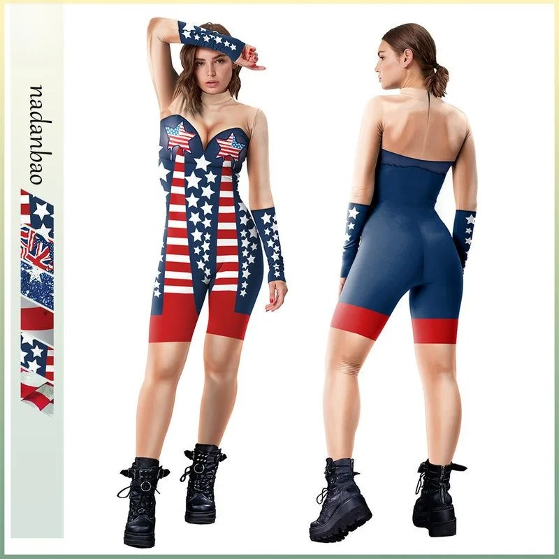 

Women's Cosplay Jumpsuit Tight Fitting Holiday Independent Day Cross-Border ortalls One-Piece Suits Ladies' Faion