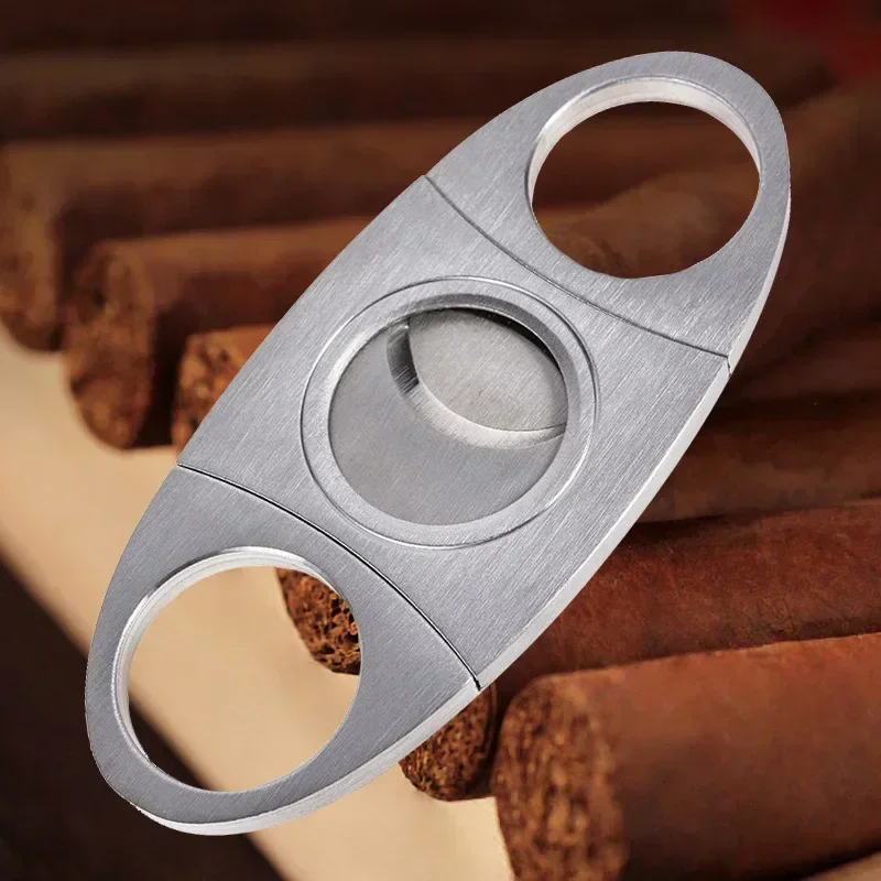 Stainless Cigar Guillotines Double Blades Cigar Punch Cutter Pocket Gadgets Zigarre Cigarette Knife Cuban Smoking Accessory