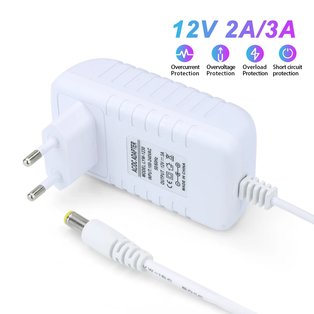 Power Adapter 12V 2A 3A 2000/3000MA European Standard Power Supply Charger Cable For 3528 5050 LED Strip light Power