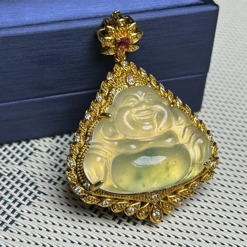 

Natural High Ice Quartzite Jade Buddha Gong Pendant Necklace Pendant Jewelry