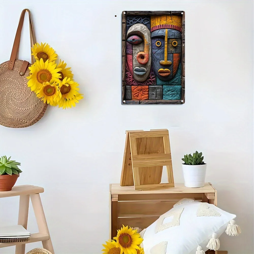African Tribal Culture Aluminum Wall Art - Moisture-Resistant Metal Decor with 3D Embossed Design for Home, Office & Gift A1323