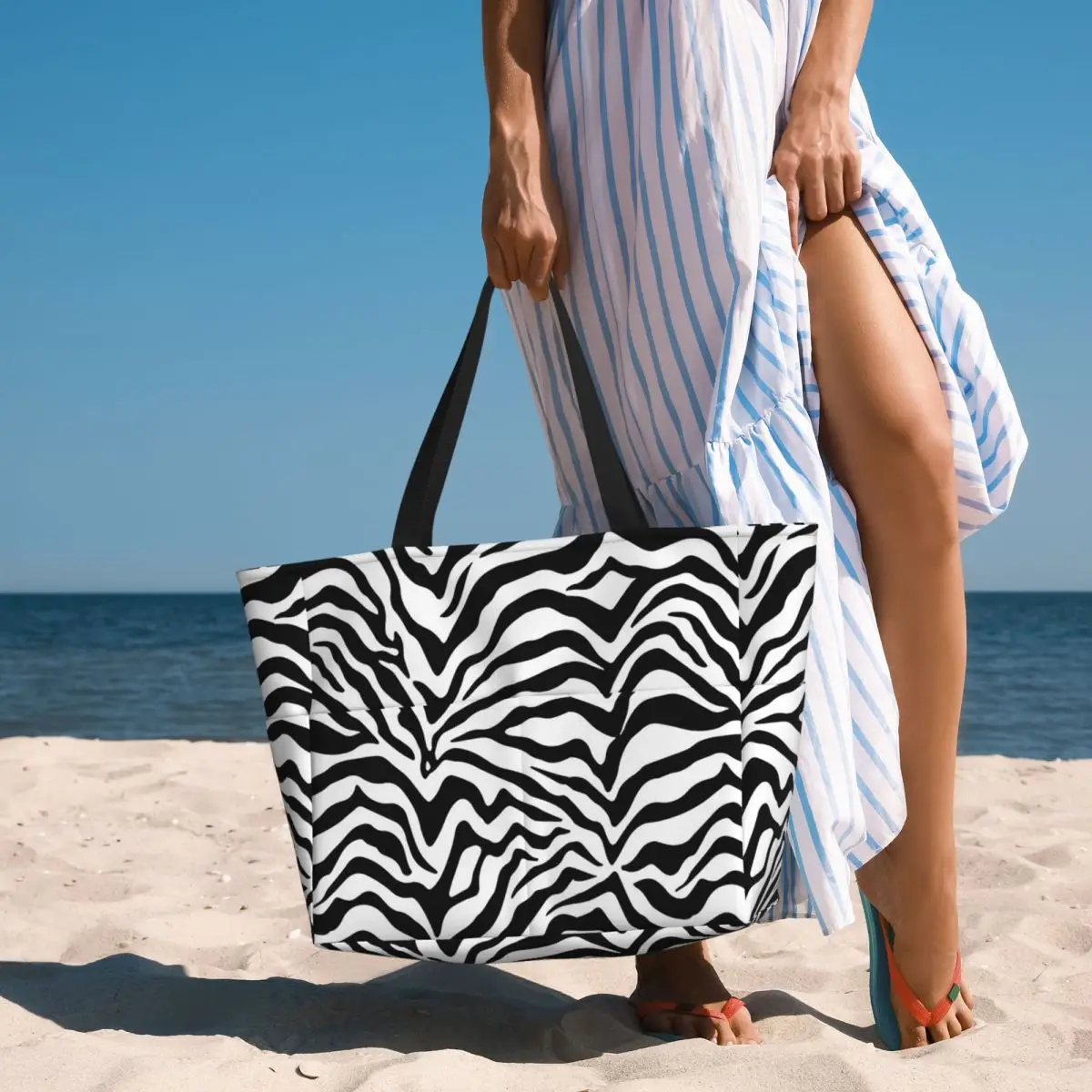 

Zebra Print Beach Tote Bag Sport Gym Yoga Duffle Large Tote Bag Women Travel Bag Fitness bag