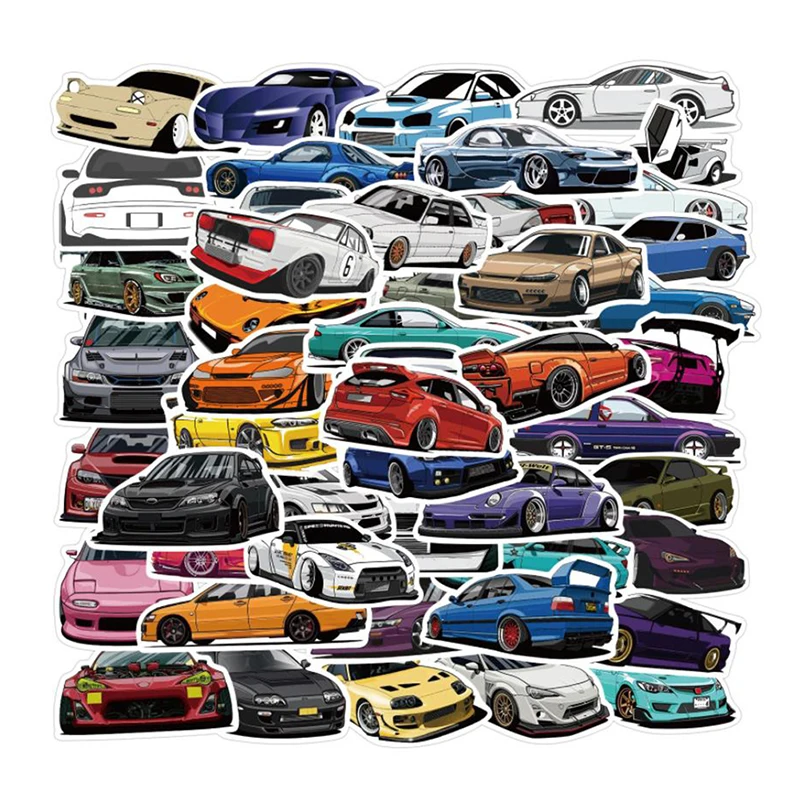 50PCS JDM Retrofit Racing Car Waterproof Stickers Decals Kids Toy DIY Phone Luggage Car Bike Cartoon Graffiti Sticker