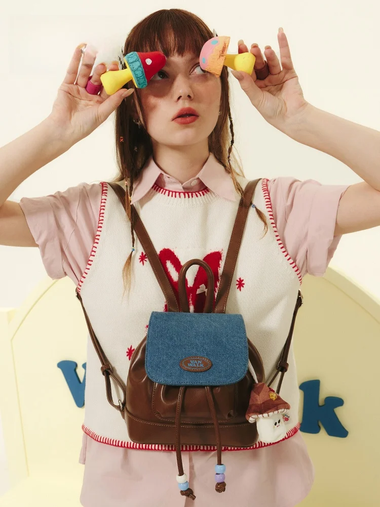 Adorable Vintage Denim Shoulder Bag for Girls Student Backpack Casual Commuter Style Soft Handle Vertical Square Shape