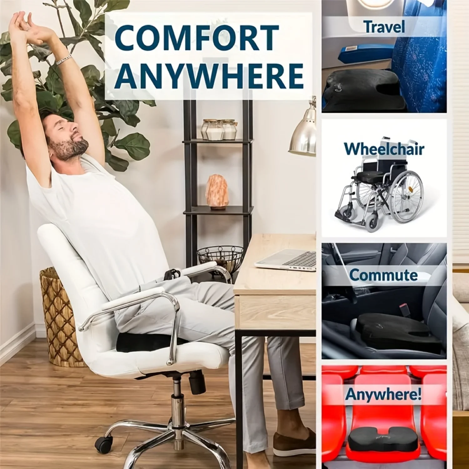 Memory Foam Seat Cushion for Office Chair, Wheelchair, Car - Coccyx Support Pillow - Breathable & Comfortable Tailbone Pad Ateez