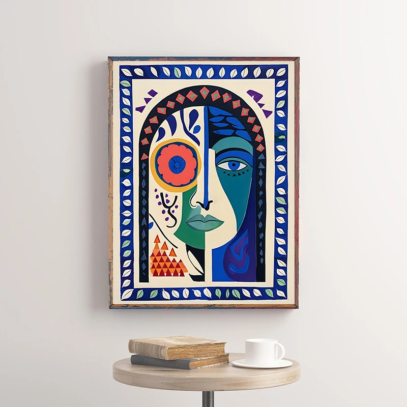 1pc frameless Canvas Painting Modern Abstract Poster Folk Face Illustration Print Canvas Painting Wall Art Picture for Living Ro