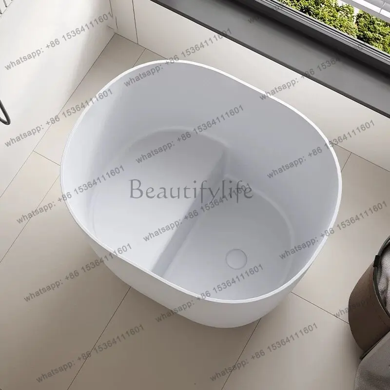Artificial stone bathtub household round integrated deep bubble sitting oval bathtub