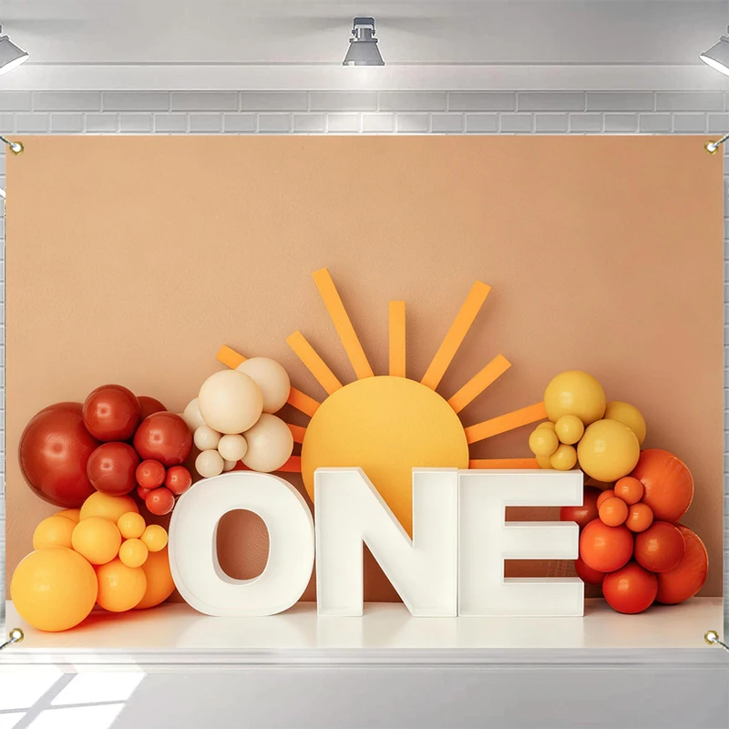 

LS Boho First Trip Around The Sun Backdrops Girl Kids Cake Smash Photography Child Adult Photocall Balloons Decors Backgrond