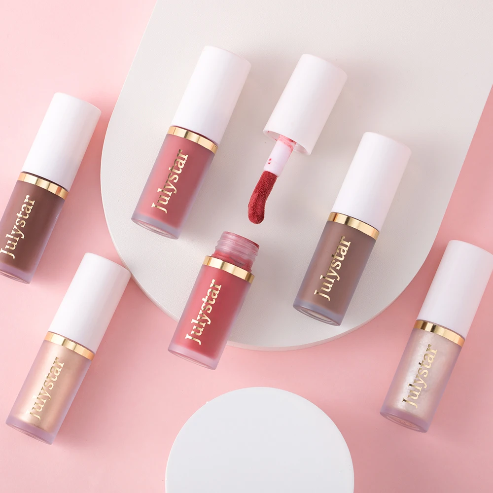 Julystar 3 ألوان/مجموعة ترطيب الوجه روج أحمر الخدود السائل طويل الأمد اللؤلؤ الشفاه اشراق الطبيعية هيغليغتر Retoucher مجموعة #5