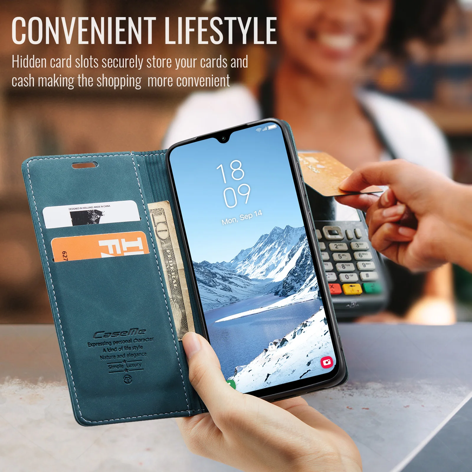 Caseme-013 For Samsung Galaxy A17 A18, Luxury Flip PU Leather Wallet Case Card Slots Money Bag Billfold Coin Purse Stand Cover