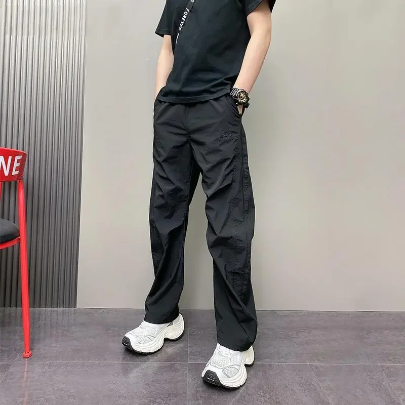 

Elastic High-waisted Solid Color Pocket Korean Style Workwear Men's Casual Versatile Wide-leg Loose Fashion Trousers