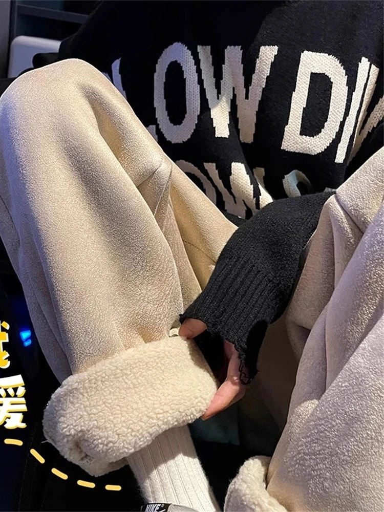 

Мужские повседневные брюки из замши Thiened, осенне-зимние теплые хлопковые брюки с флисовой подкладкой, уличные брюки, устойчивые к холоду