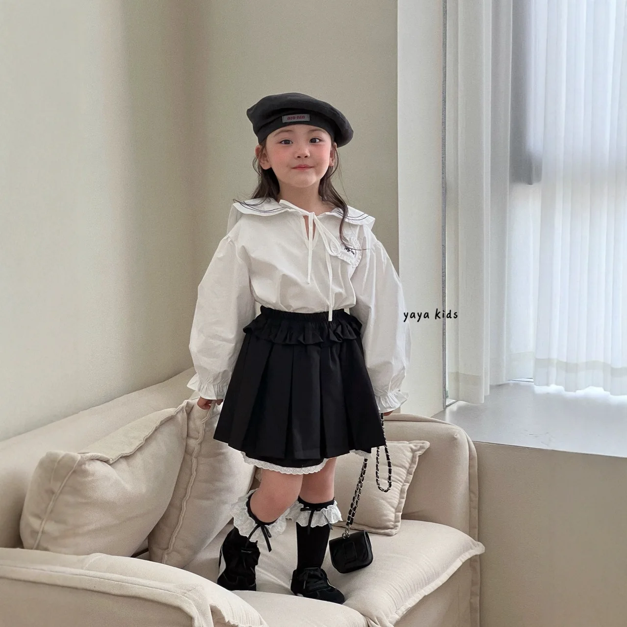 

Navy Collar Embroidered Shirt Lace Pleated Skirt 2 Piece Set 2025 Spring Autumn New College Style Fashion Sweet All-match Set