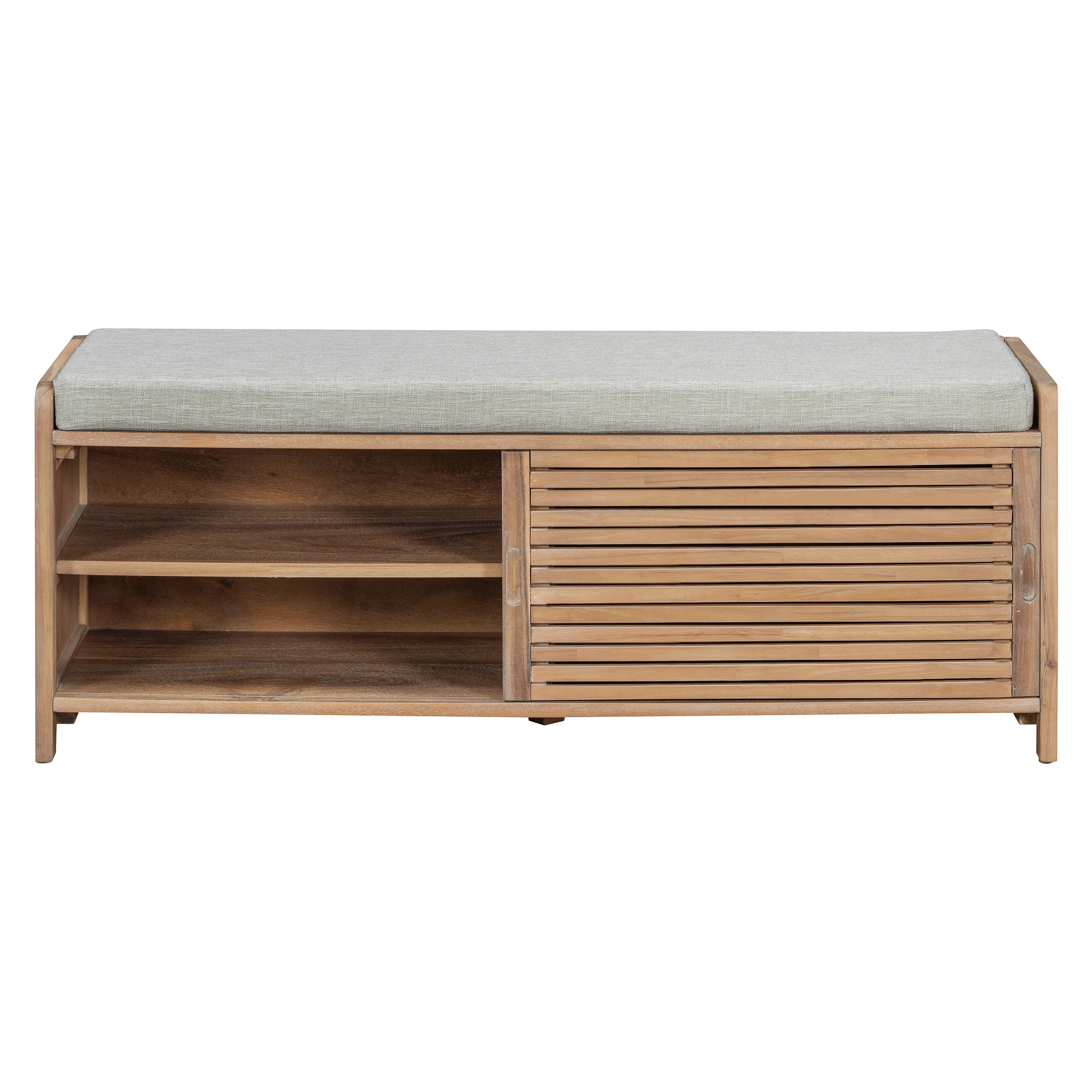 Shoe Bench Distressed Shutter Storage Bench With Cushion And Sliding Door Vintage Acacia Veneer Shoe Cabinet Bench For Entryway