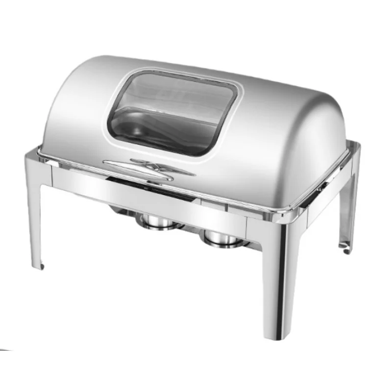 Silver Chafing Dishes, 9.5QT, High-footed Square Stainless Steel Chafing Dish with Transparent Hydraulic Lid, 1/2/3 food pan