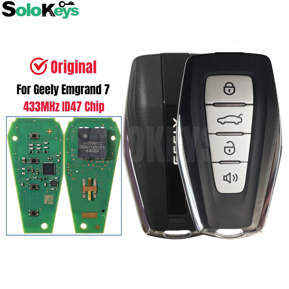 SOLOKEYS Original Smart Remote Control Key For Geely Emgrand 7 2019 433MHz ID47 HITAG3 Chip 4 Buttons