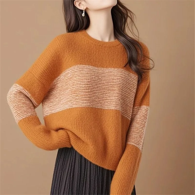 

Round Neck Long Sleeve Pullover Fashionable Autumn and Winter Popular Loose Knitted Sweater Women's Tops