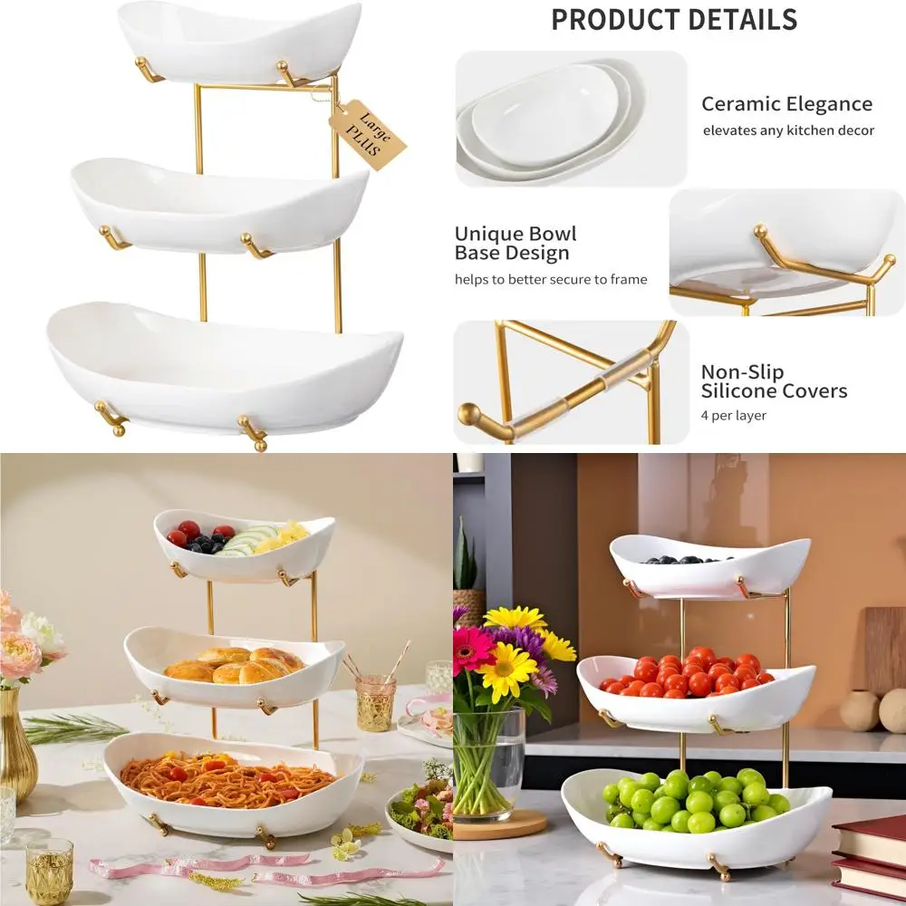 

Трехъярусная металлическая подставка, корзина с фруктами, керамический держатель, многоуровневое сервировочное блюдо для кухонной стойки