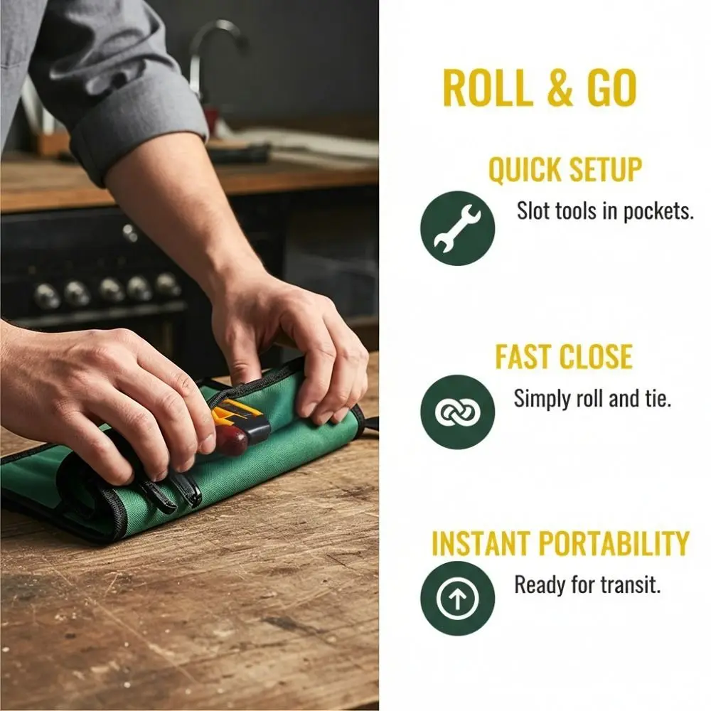 Durable Spanner Wrench Tool Bag Meltblown Cloth Polyester Wrench Storage Bag Roll Up Design Blue Tool Roll Storage Bag