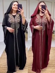 Vestido muçulmano para mulheres, Abaya com capuz, Diamond Jalabiya, Vestidos de festa Marrocos, Dubai Abayas, Kaftan, Long Robe, Conjunto de 2 peças