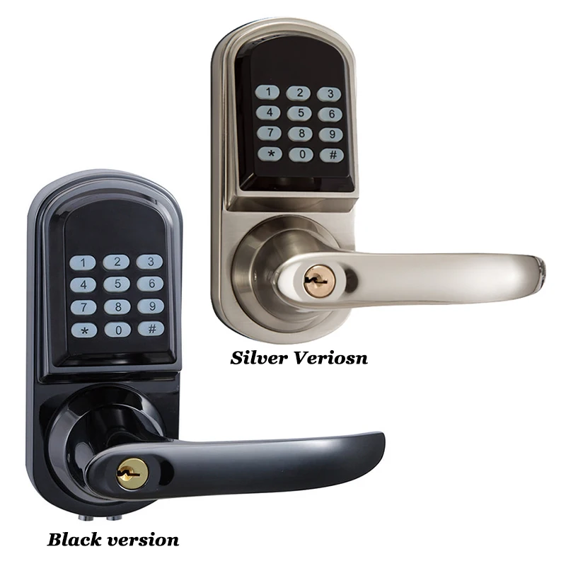 Key Smart Wooden Door Lock With Rubber Push Button Keypad Electronic Lock IC Card Unlock Office Digital Lock