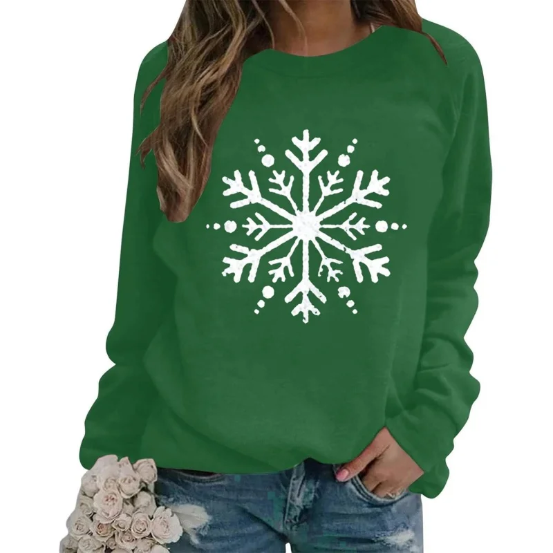 

Women's Christmas sweatshirt Hawaiian long sleeved pullover cute snowflake shirt outerwear